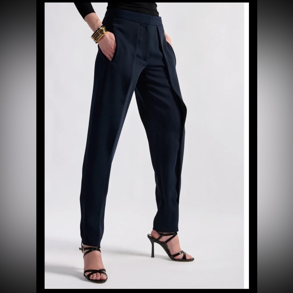 Barbara‎ Bui Caddy Pleated Crepe Trousers Navy Full Length Womens 4 New
